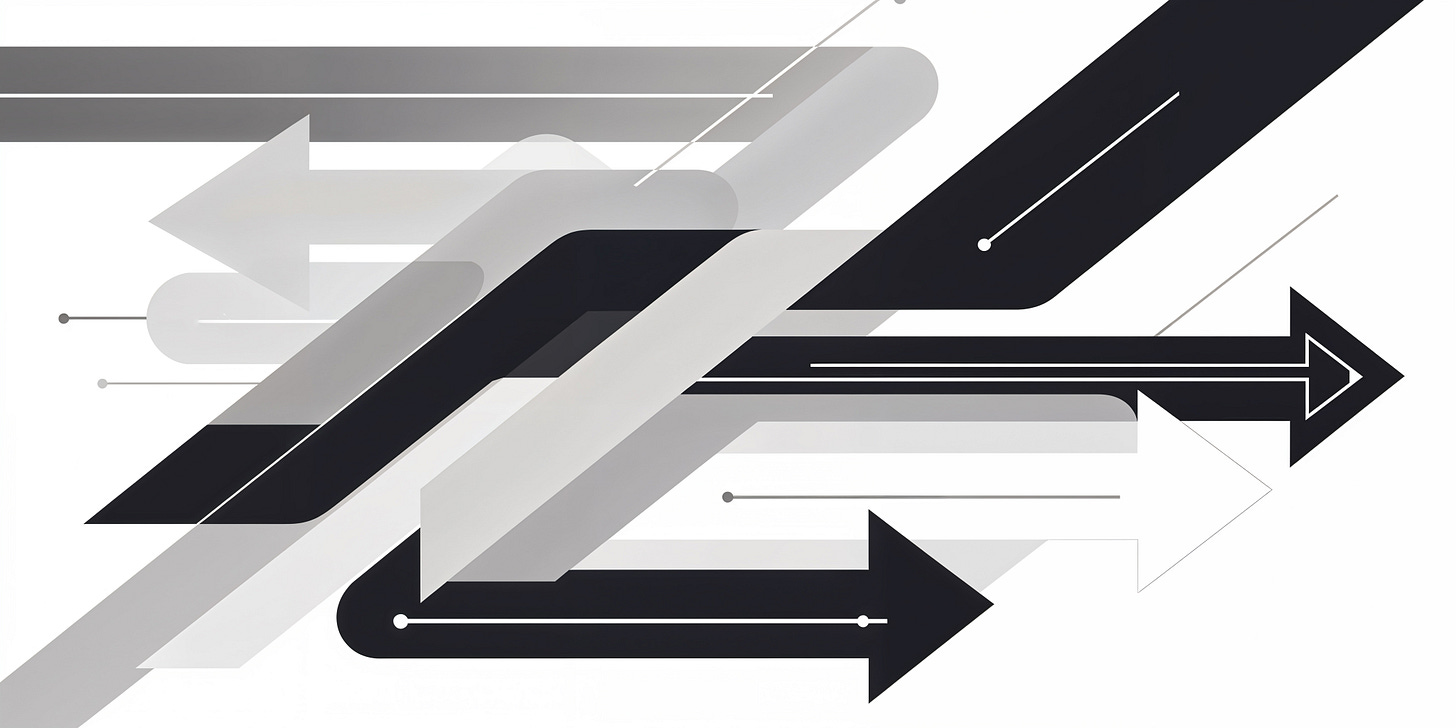 Abstract arrows showing workflow direction and system flow.