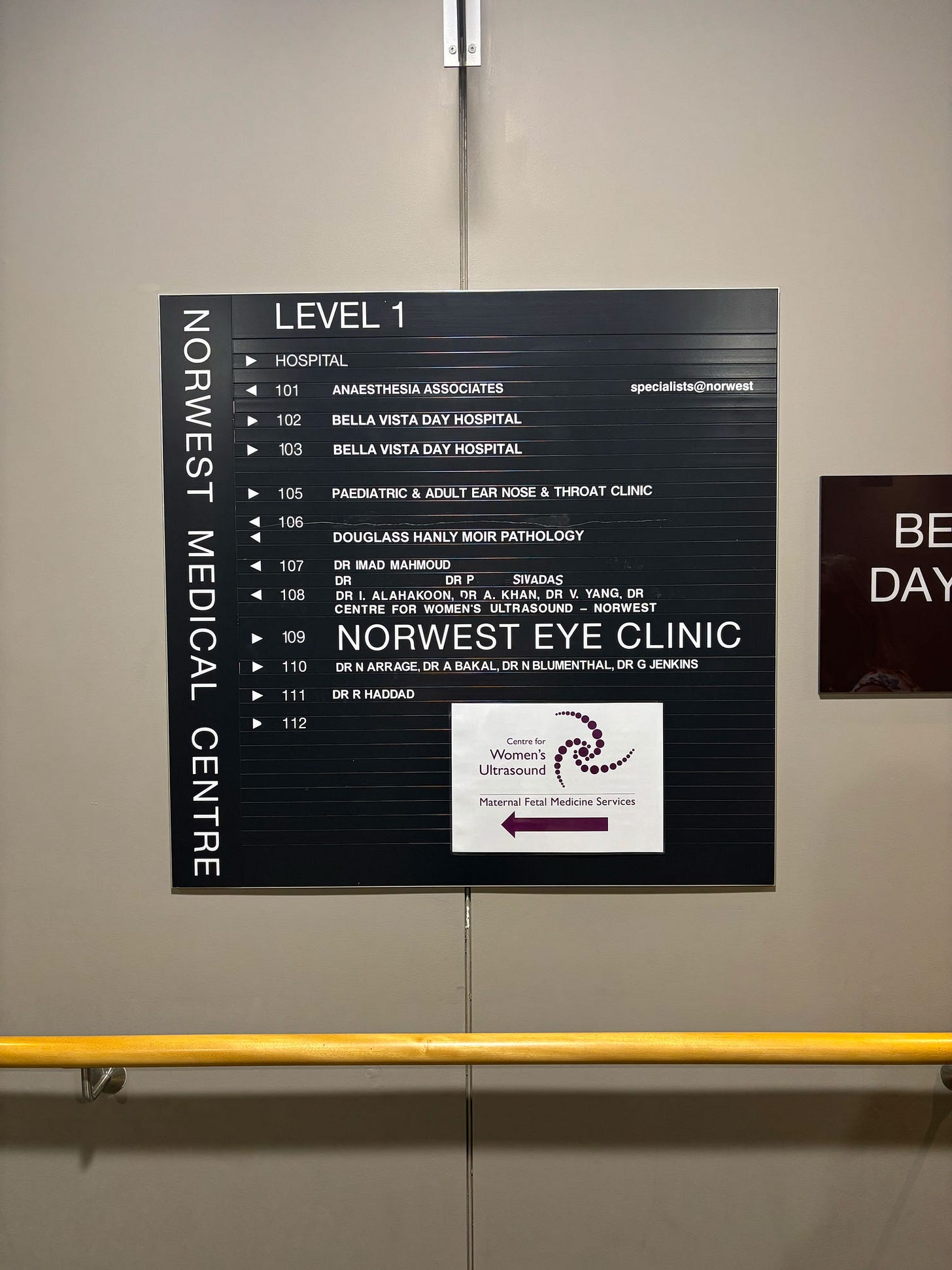 Sign at the hospital for where everything is. Sign at the hospital for where everything is.