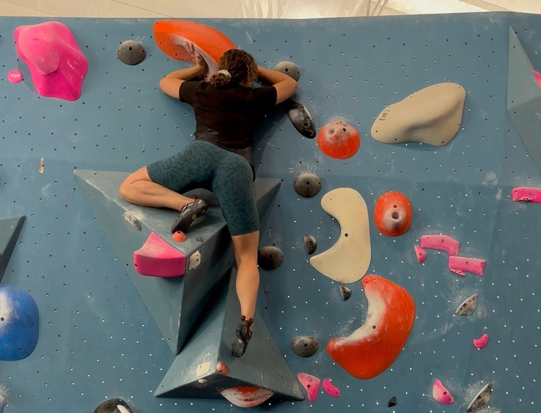 Woman climbing inside