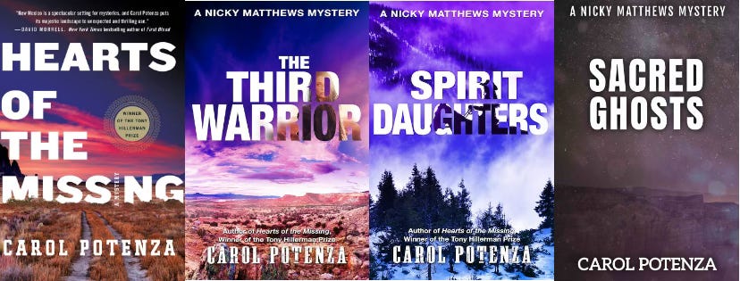 Four book covers for the nicky Matthews Mysteries by Carol Potenza Four book covers for the nicky Matthews Mysteries by Carol Potenza