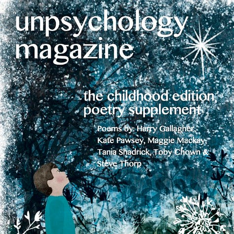 The images show a grid of the first eight issues of Unpsychology Magazine, published between 2014 and 2022.