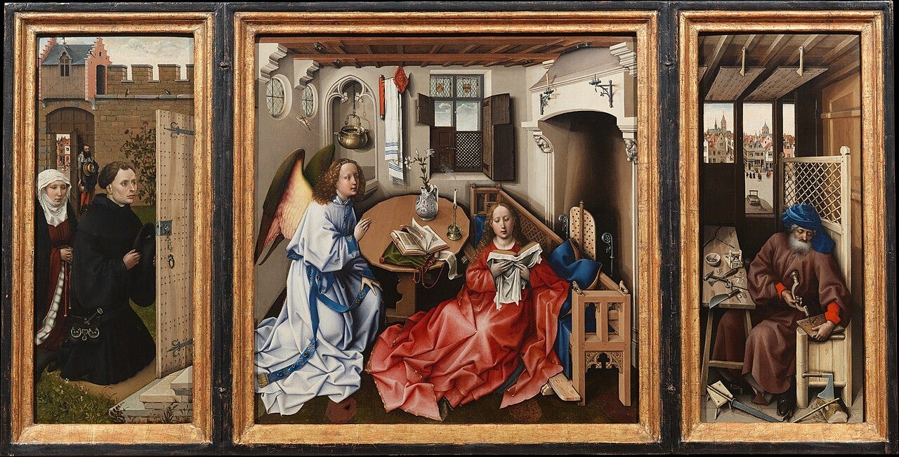 Robert Campin, The Merode Altarpiece, about 1428 Robert Campin, The Merode Altarpiece, about 1428