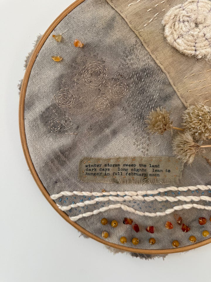 top left -detail of December: top right - detail of February: bottom left - March moon: bottom right - detail of June moon.