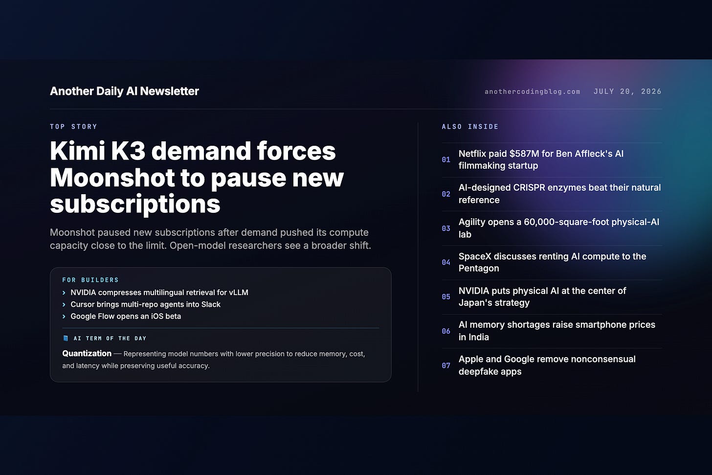 Another Daily AI Newsletter - July 20 cover Another Daily AI Newsletter - July 20 cover