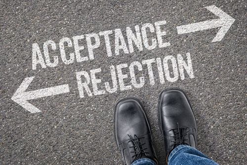Decision at a crossroad - Acceptance or Rejection. Acceptance stock images, royalty-free photos and pictures