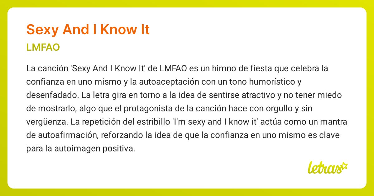 Significado de la canción SEXY AND I KNOW IT (LMFAO) - LETRAS.COM