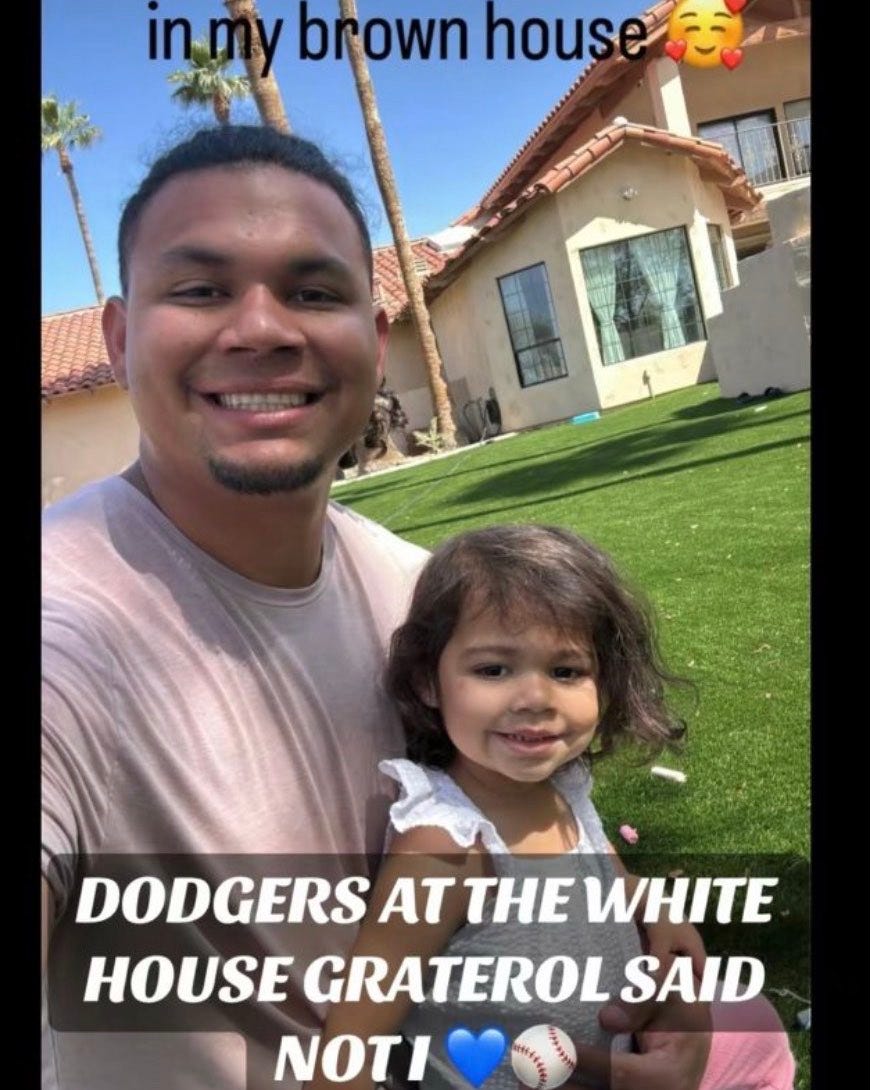 May be an image of 2 people and text that says 'inmy in in.mybrown brown hous house. DODGERS AT THE WHITE HOUSE GRATEROL SAID NOTI'