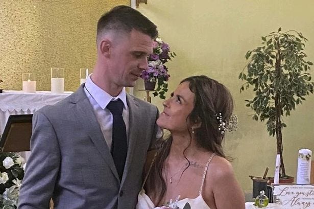 Nadine Lennon at her wedding in April with her husband Leigh Watters