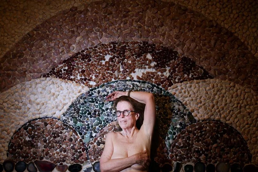 Pamela Redmond photographed at Wi Spa in Los Angeles’ Koreatown ahead of her solo show “Old Woman Naked,” opening at the Broadwater Theater. Pamela Redmond photographed at Wi Spa in Los Angeles’ Koreatown ahead of her solo show “Old Woman Naked,” opening at the Broadwater Theater.