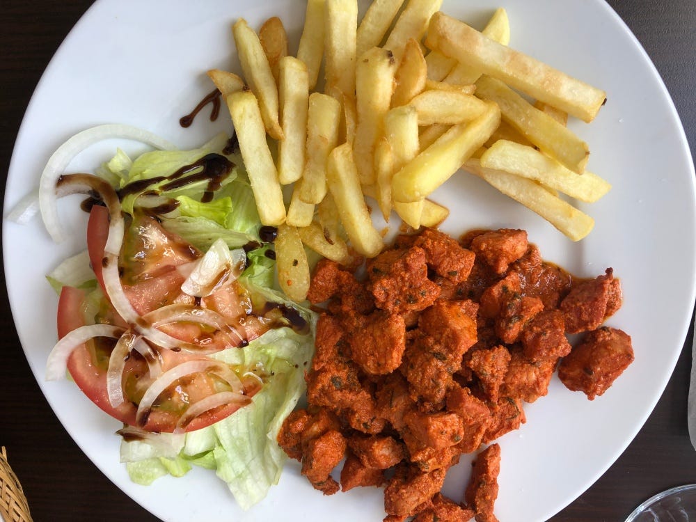 spicy meat platter with fries spicy meat platter with fries