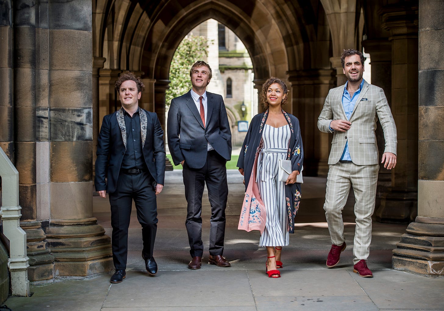 Joshua McGuire, Johnny Flynn, Antonia Thomas and Daniel Ings in <i>Lovesick</i> (Alan Peebles—Netflix)