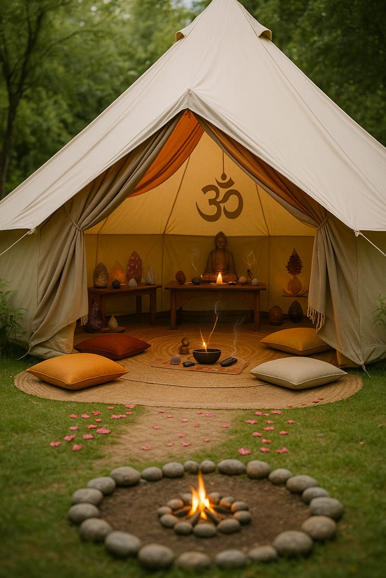 A tent with a table and chairs and a fire pit
AI-generated content may be incorrect. A tent with a table and chairs and a fire pit
AI-generated content may be incorrect.