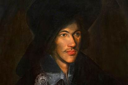 Painting of metaphysical poet John Donne, wearing a long black hat.