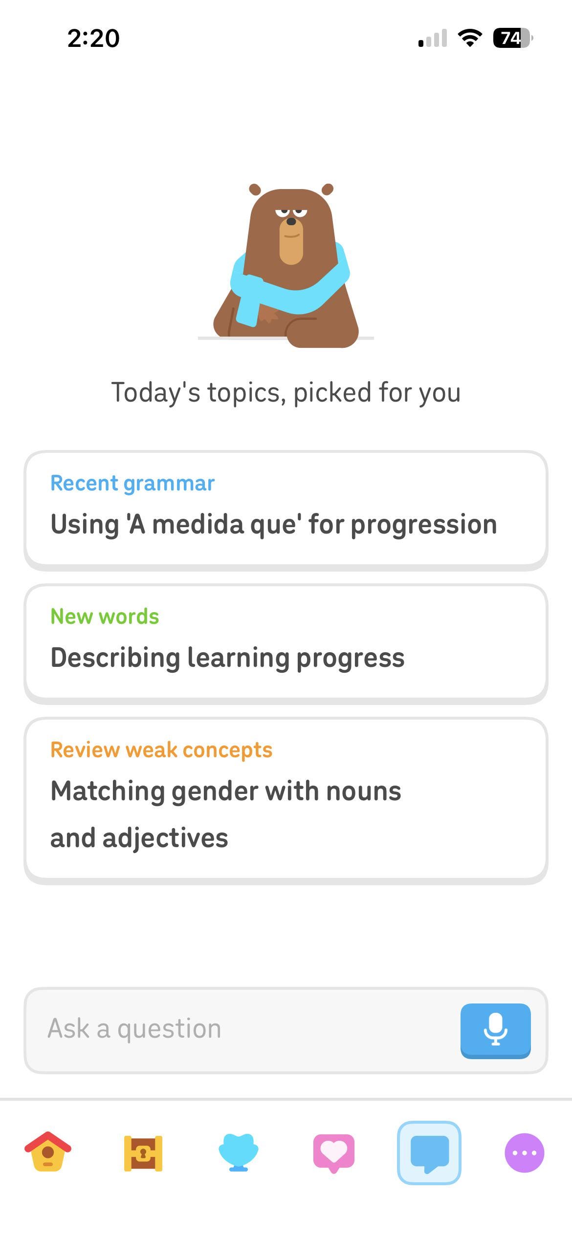 r/duolingo - AI Tutor Feature (Spanish Course iOS)