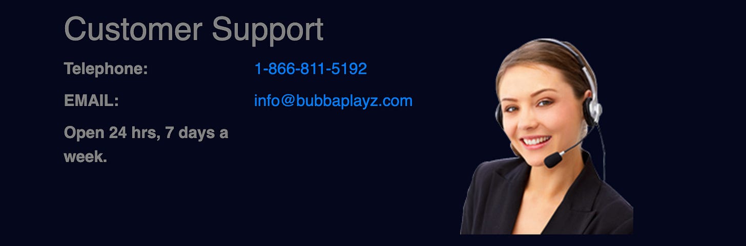 Customer support page, with a stock woman with a headset and a phonenumber to call in America