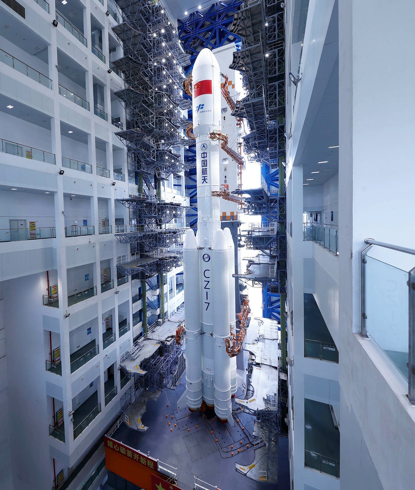 The Long March 7 Y11 vehicle being taken from the vehicle assembly building atop of its launch platform at the Wenchang Space Launch Site on May 8th 2026.
