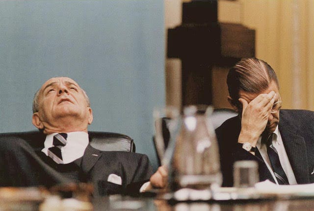 President Lyndon B. Johnson and McNamara in the Cabinet Room in 1968. Photo courtesy of the National Archives.