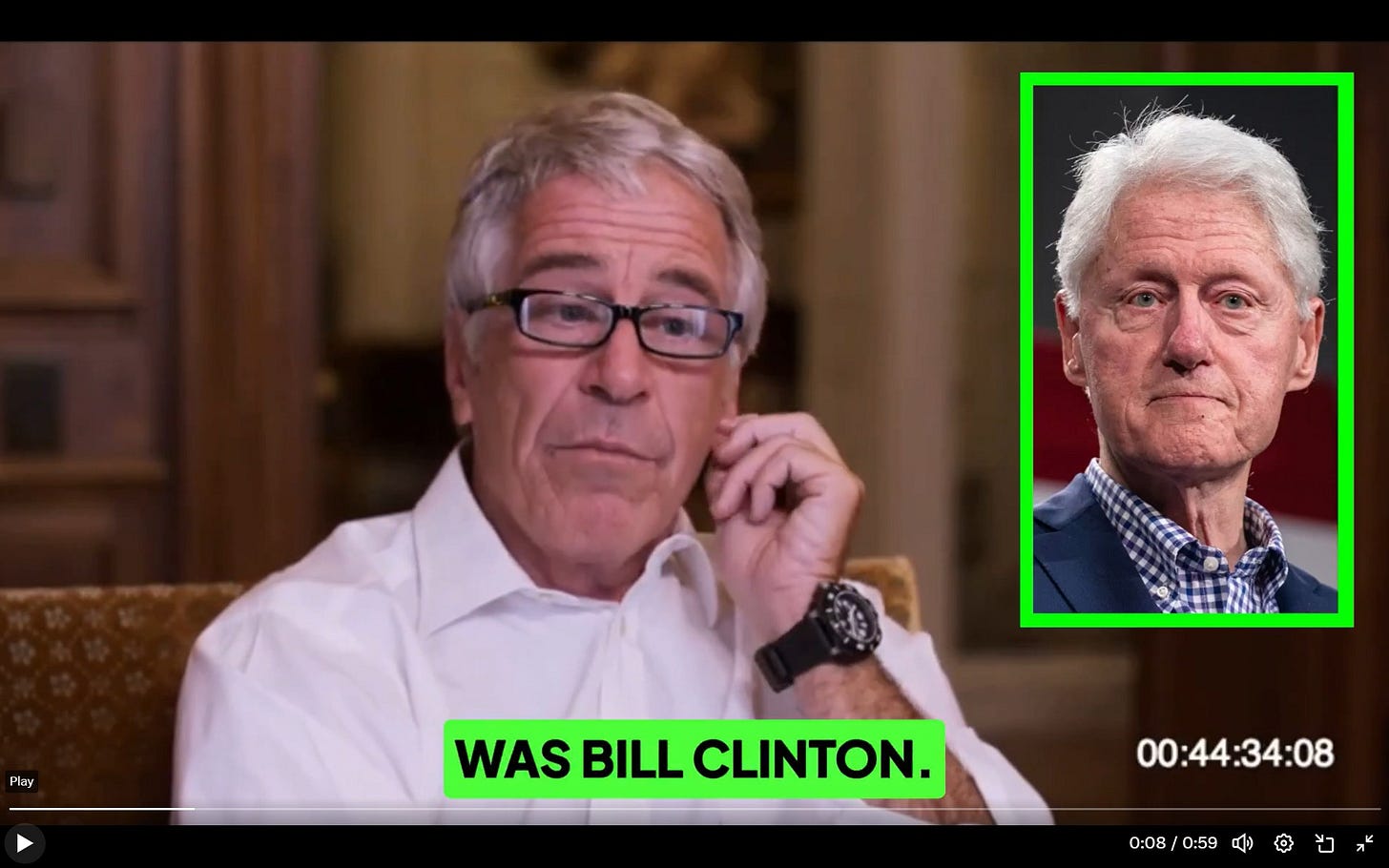 May be an image of text that says 'Play WAS BILL CLINTON. 00：44:34：08 34:08 0:08 0:59 ٦'