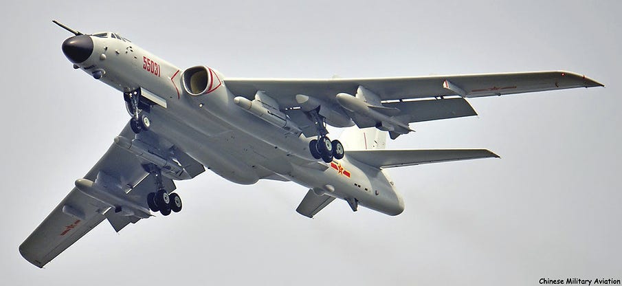 A reportedly nuclear-capable H-6N carrying both KD-63 and KD-20 land-attack cruise missiles A reportedly nuclear-capable H-6N carrying both KD-63 and KD-20 land-attack cruise missiles