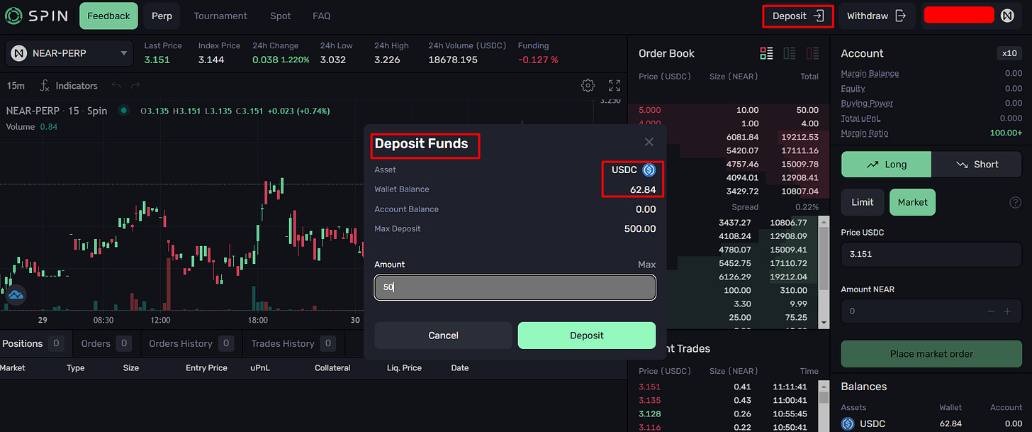 depositar fondos spin dex