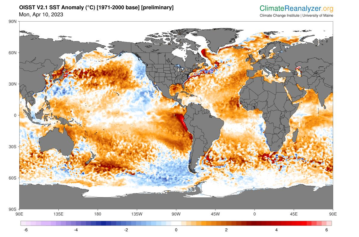 anomalías de temperatura en los océanos del mundo
