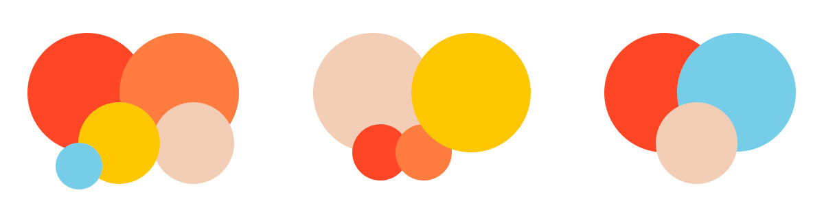 Three color palettes as an example of how proportion affects how we perceive the final piece.