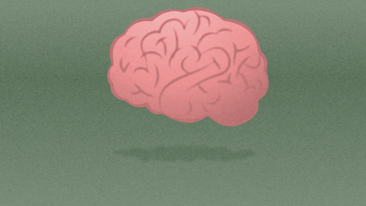Animated illustration of a brain falling and turning into liquid and draining away.