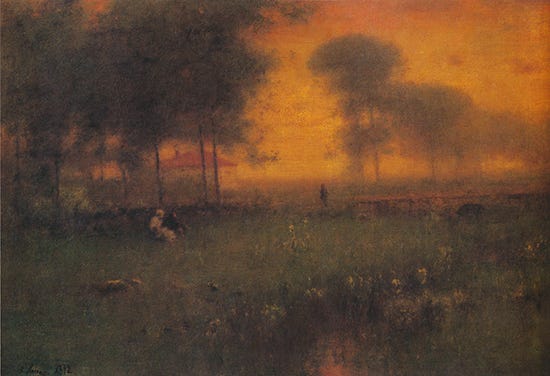 Summer Evening, Montclair, New Jersey 30 x 45 inches oil on canvas by George Inness oil painting of landscape at dusk by George Inness