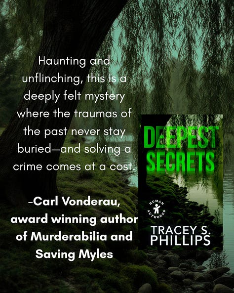 Book cover of Deepest Secrets and an image of a woman with a gun.