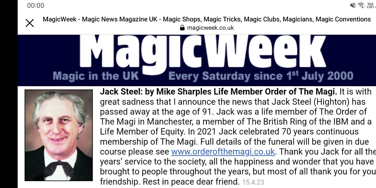 Memories of the Late Jack Steel, former Life Member of The Order of the Magi
