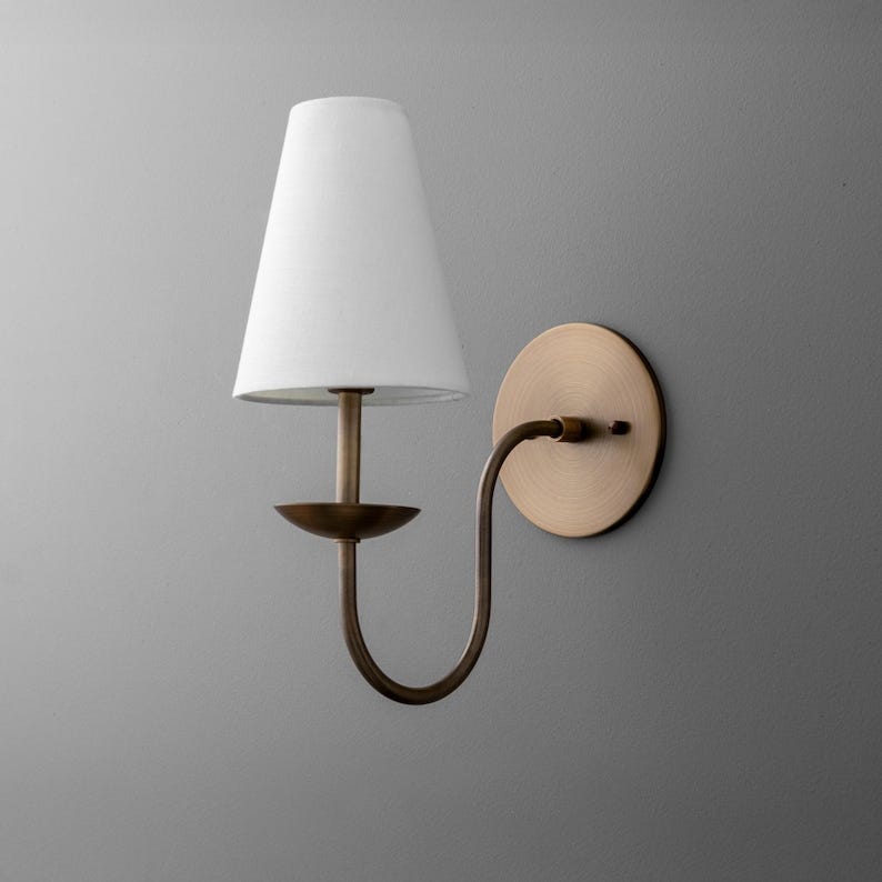 Sconce Light-Brass Wall Sconce-Linen Shade Lamp-Classic Sconce - Model No. 9867 image 1 Sconce Light-Brass Wall Sconce-Linen Shade Lamp-Classic Sconce - Model No. 9867 image 1