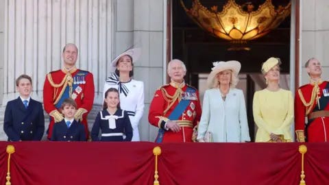 Getty Images Royal family watch RAF flypast from the Buckingham Palace balcony Getty Images Royal family watch RAF flypast from the Buckingham Palace balcony