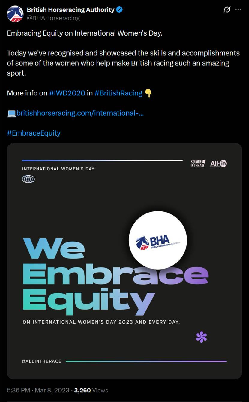 BHA tweet promoting International Women’s Day