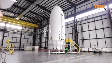 Kinetica-2's first-stage, second-stage, and fairing being prepared for the rocket debut flight and ahead of being sent to the launch site.