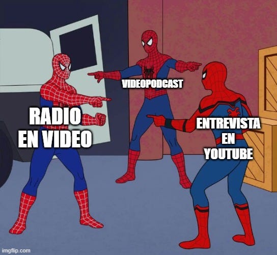 Spider Man Triple | VIDEOPODCAST; RADIO EN VIDEO; ENTREVISTA EN YOUTUBE | image tagged in spider man triple | made w/ Imgflip meme maker