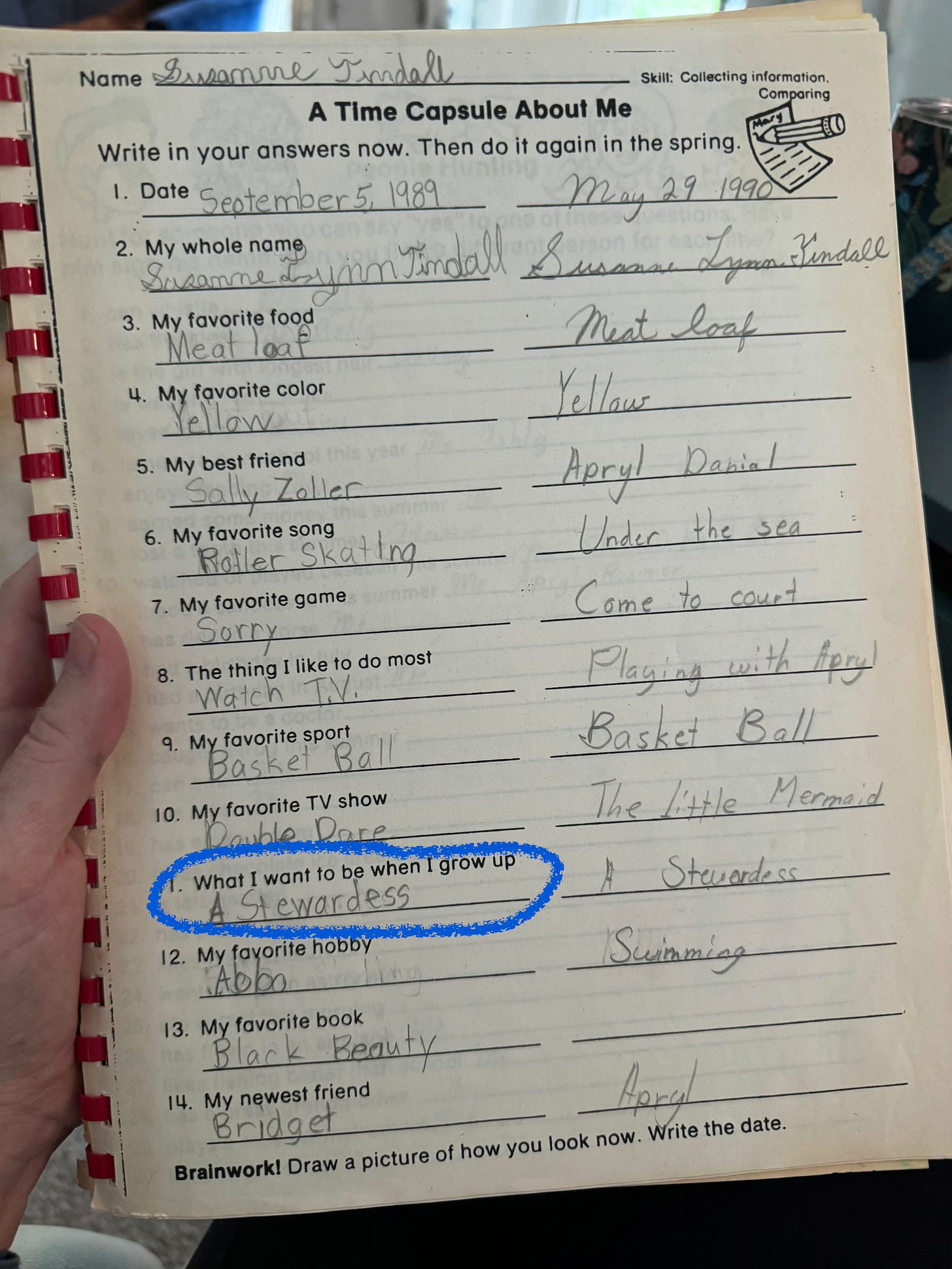 My 3rd grade time capsule says I wanted to be a stewardess when I grew up. My 3rd grade time capsule says I wanted to be a stewardess when I grew up.