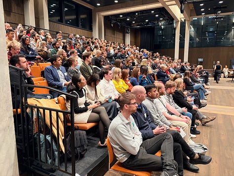 Three photos of speakers and audiences at ARIA and ARIA-powered events. 