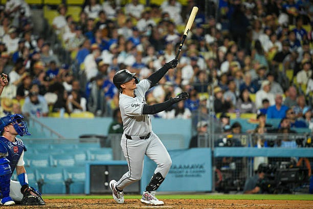 Miguel Vargas of the Chicago White Sox bats during the game between the Chicago White Sox and the Los Angeles Dodgers at Dodger Stadium on Thursday,... Miguel Vargas of the Chicago White Sox bats during the game between the Chicago White Sox and the Los Angeles Dodgers at Dodger Stadium on Thursday,...