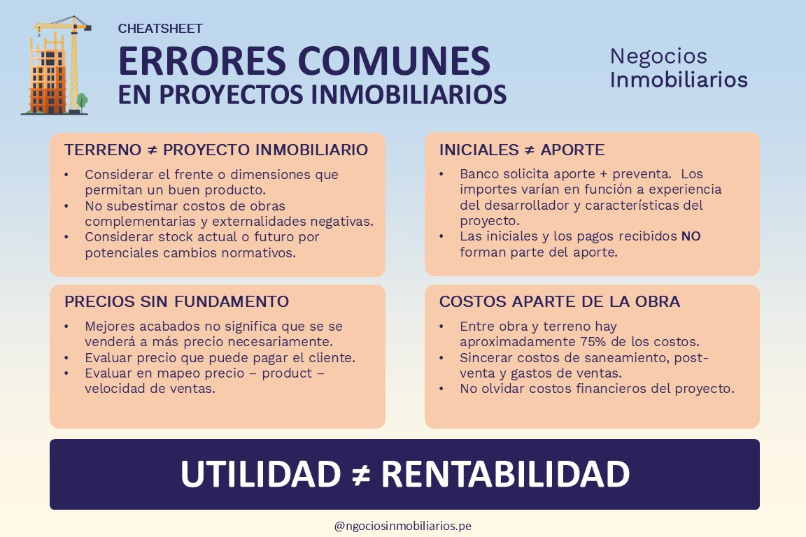 Cheatsheet errores comunes en proyectos inmobiliarios