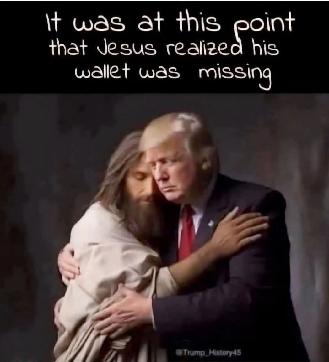 May be an image of text that says 'It was at this point that Jesus realized his wallet was missing' May be an image of text that says 'It was at this point that Jesus realized his wallet was missing'