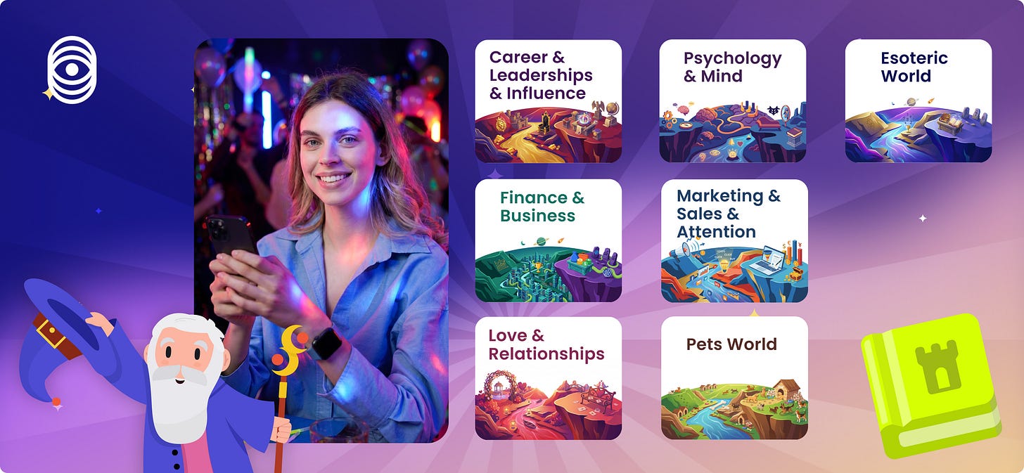 A woman at a concert beside cards for the seven Astra Trainer learning worlds. A woman at a concert beside cards for the seven Astra Trainer learning worlds.