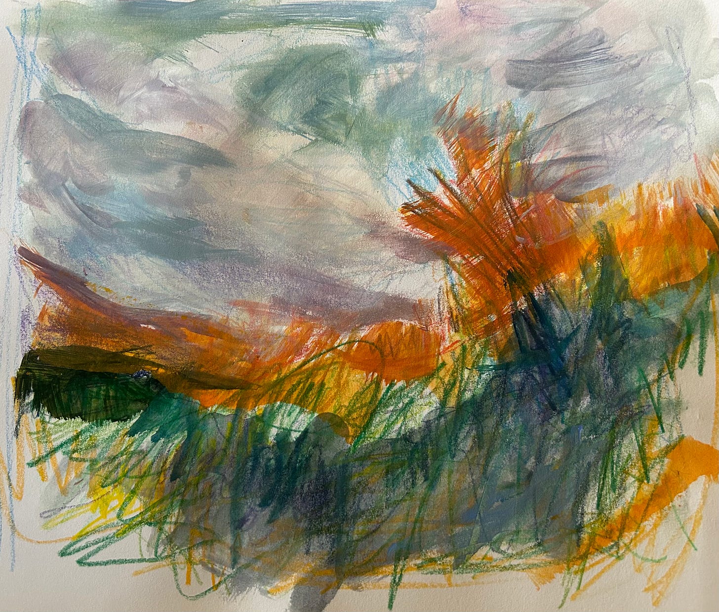abstract painting of dunes and sky, motion and swirl