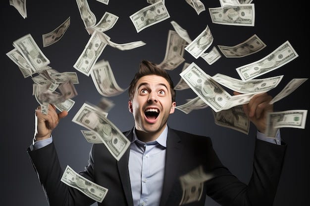 Portrait of a young man in a suit throwing money into the air | Premium  AI-generated image