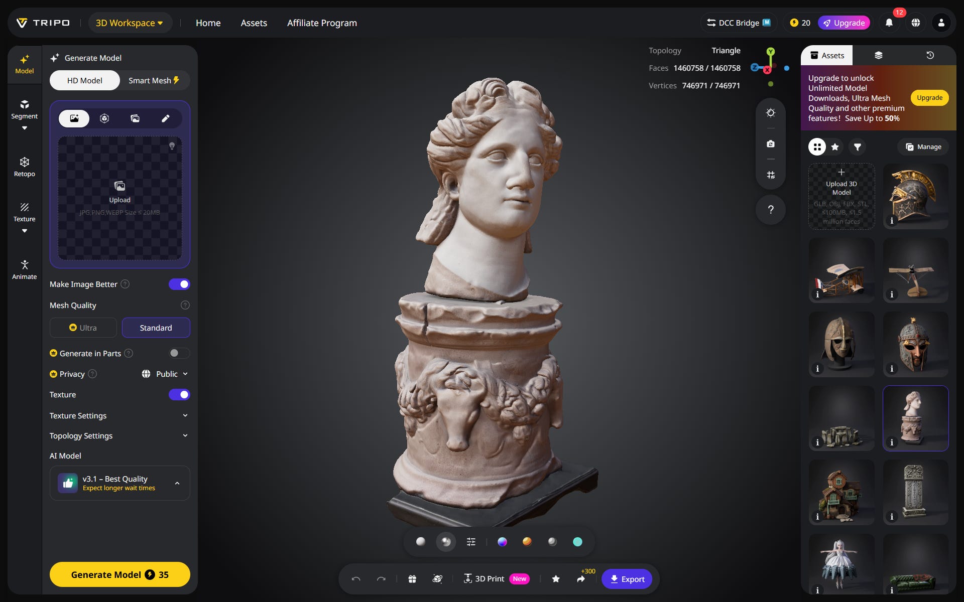 Generative 3D with AI: Tripo Studio HD Model (H3.1)