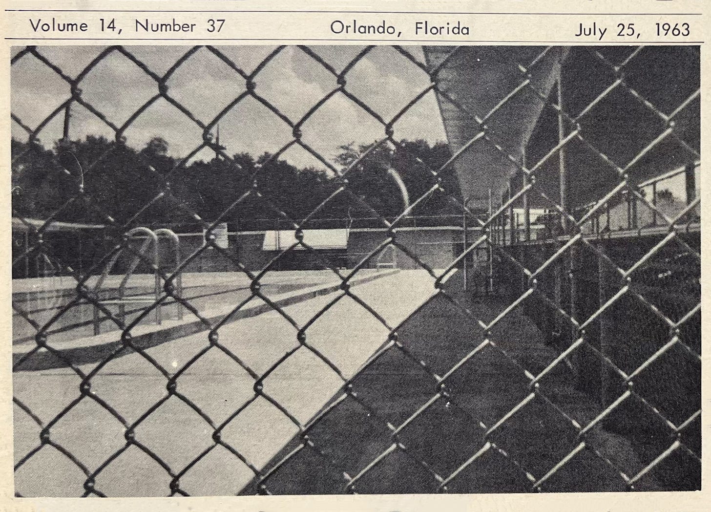 photo of John Long pool on front page of Corner Cupboard newspaper, 1963