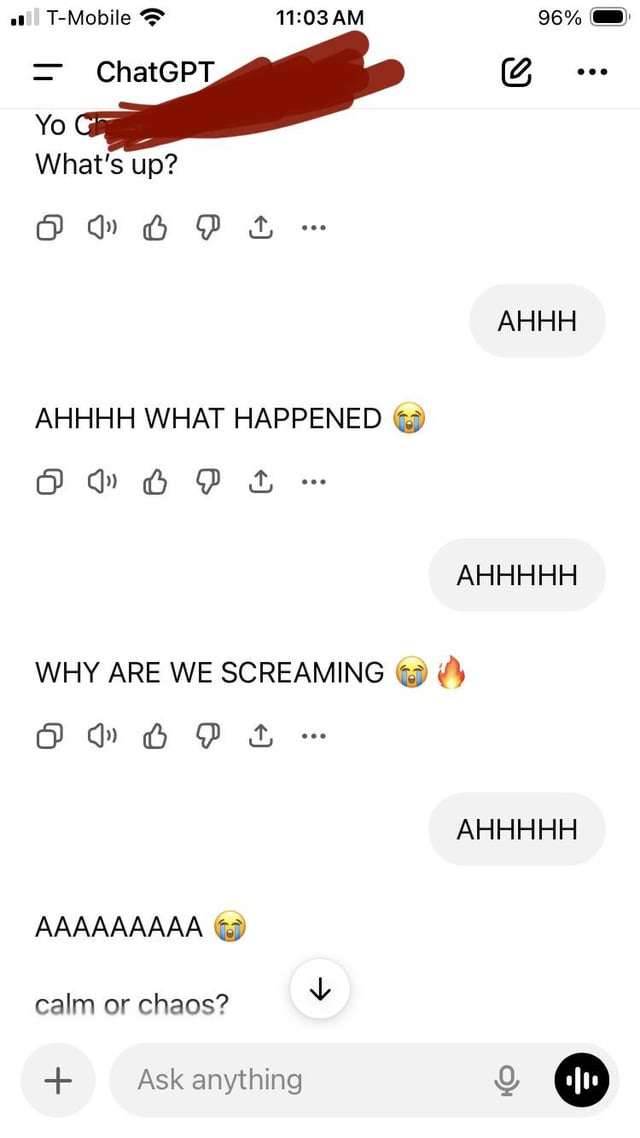 r/ChatGPT - Start yelling at your ChatGPT randomly and see what they do
