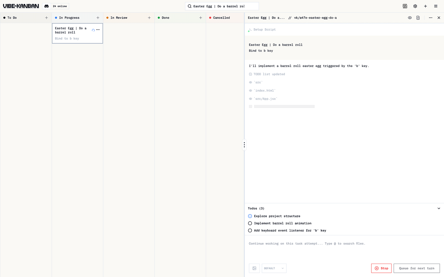 Task execution showing real-time agent logs with actions and responses
