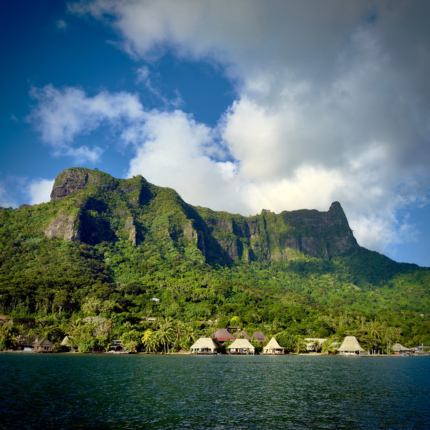 A view of the mountains of Moorea from Wanderlust, a sailing vessel anchored in Cook's Bay, Moorea A view of the mountains of Moorea from Wanderlust, a sailing vessel anchored in Cook's Bay, Moorea