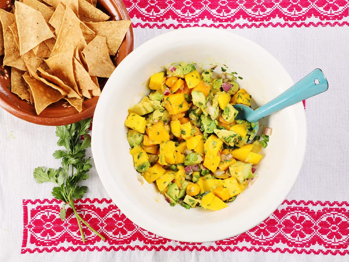 bowl of mango avocado salsa