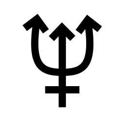Blue planet Neptune and its astrological symbol, the trident